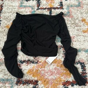 NWT Cider Mesh Off-Shoulder Long Sleeve Top Black Size L US 8